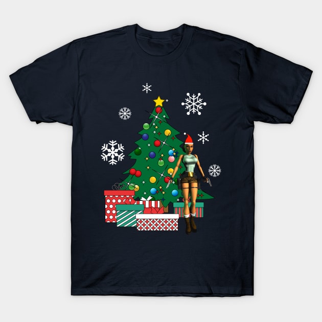 Lara Croft Around The Christmas Tree T-Shirt by Nova5